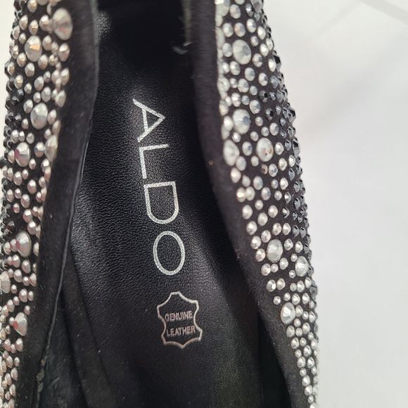 Aldo Black Satin & Rhinestone Stiletto Platform Pumps Size 9 - Picture 6 of 10